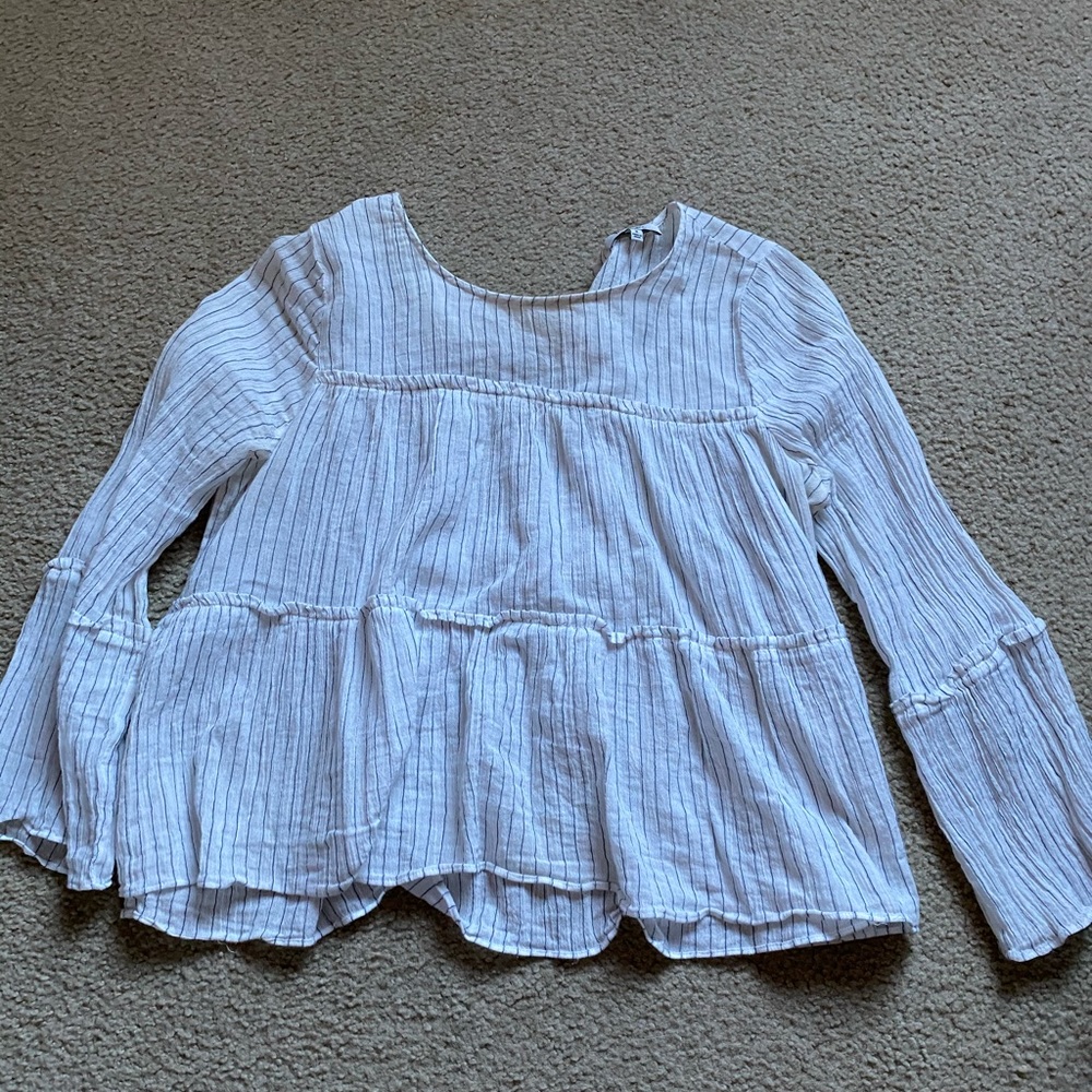 White and light blue pinstriped Madewell Shirt